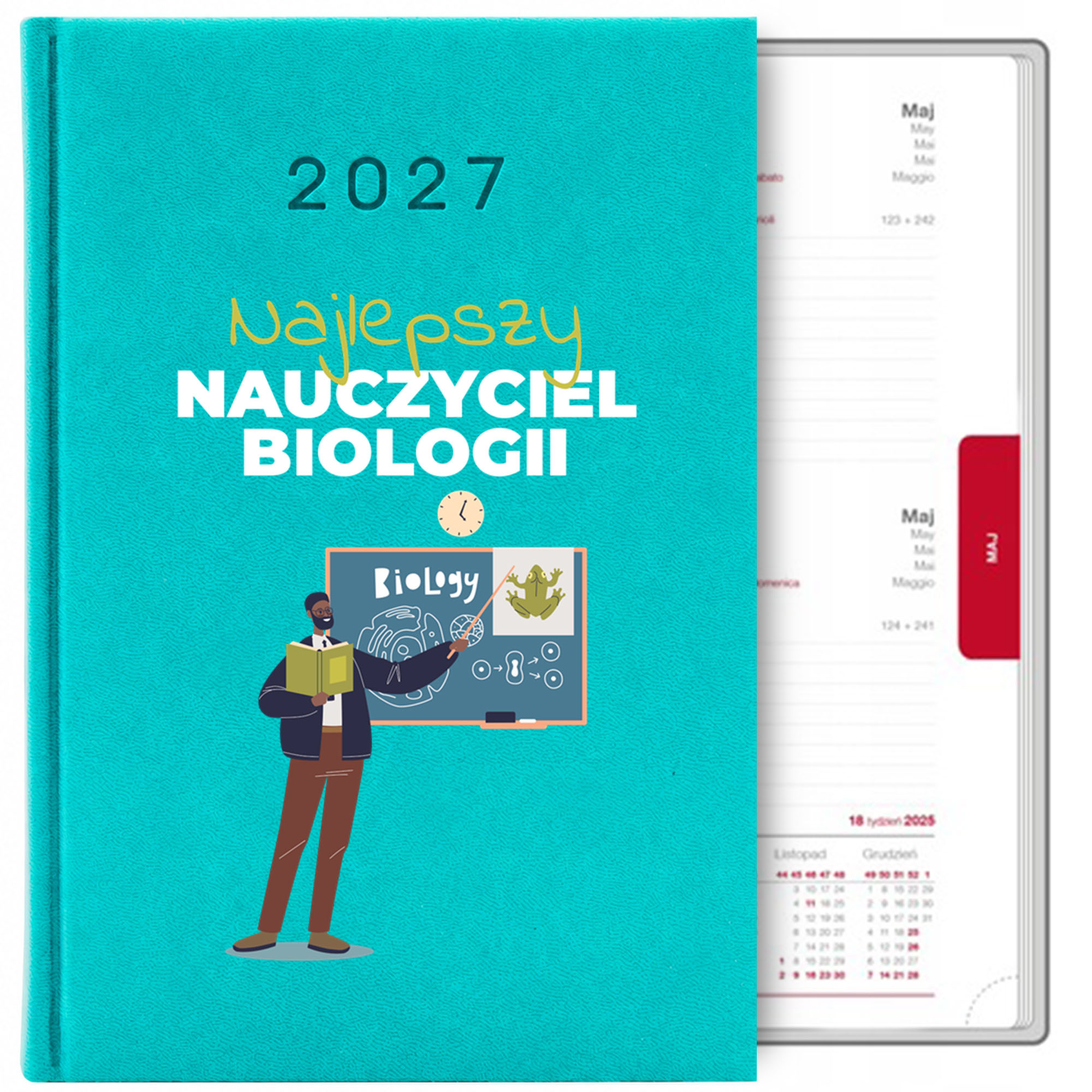 Najlepszy nauczyciel biologii kalendarz książkowy a5 2027 kolor turkusowy