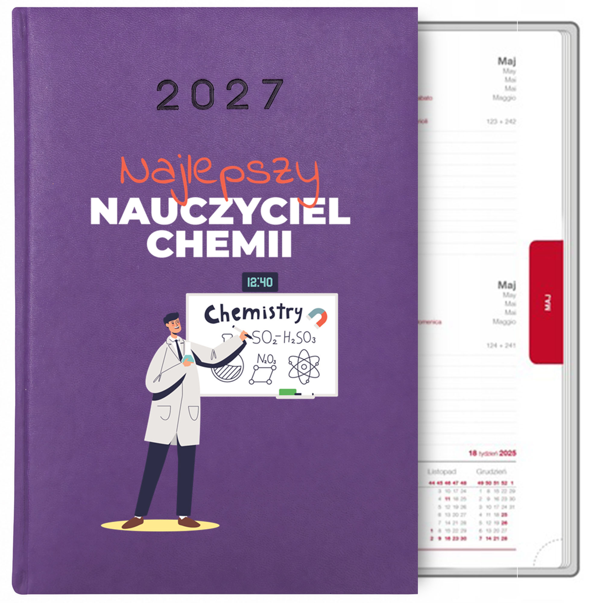Najlepszy nauczyciel chemii 2 kalendarz książkowy a5 2027 kolor fioletowy