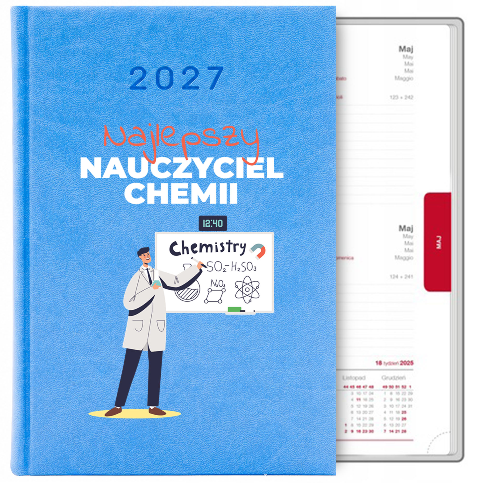 Najlepszy nauczyciel chemii 2 kalendarz książkowy a5 2027 kolor kalendarz niebieski