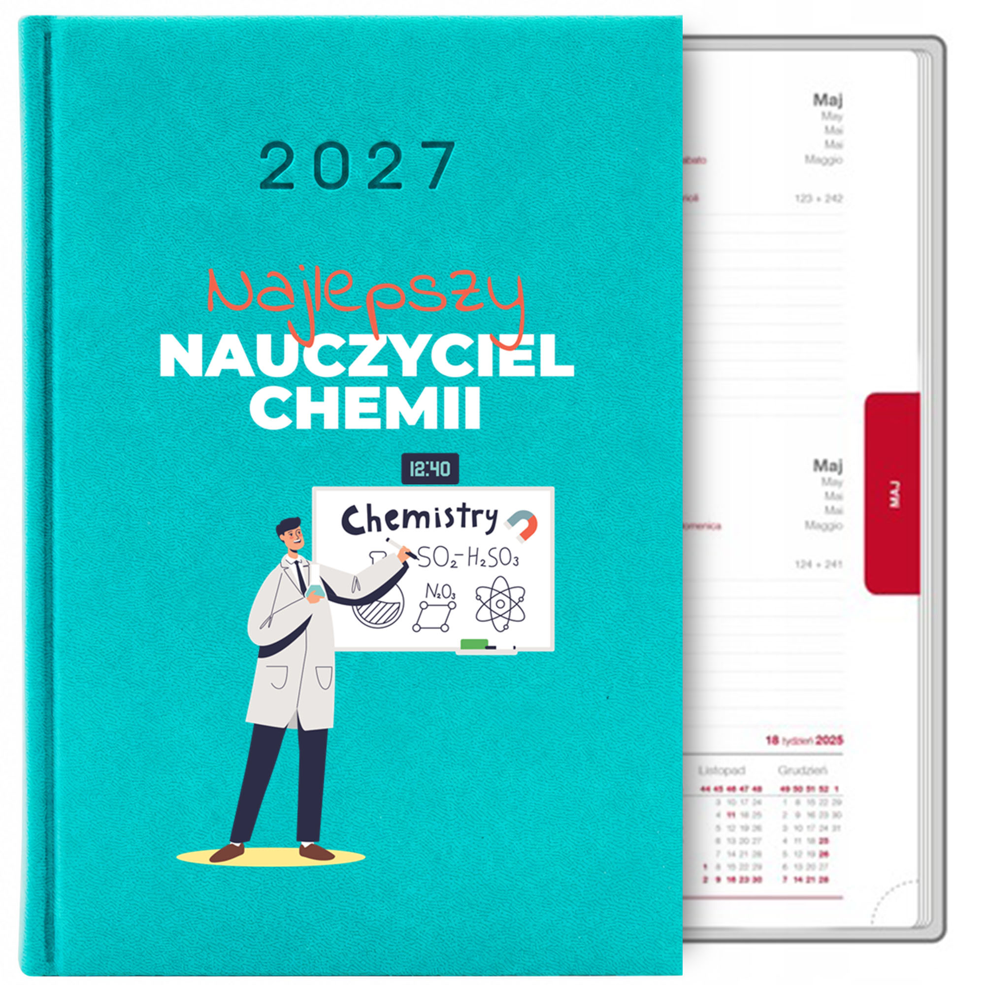 Najlepszy nauczyciel chemii 2 kalendarz książkowy a5 2027 kolor turkusowy