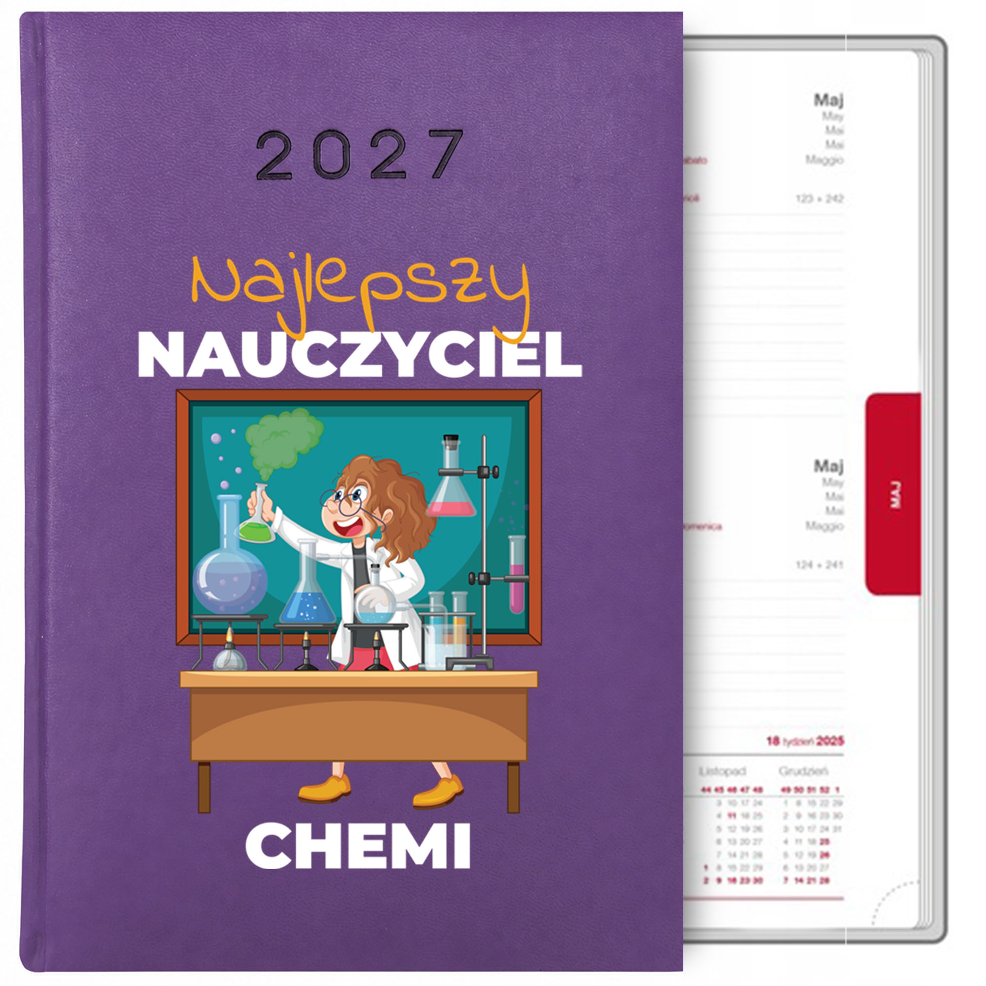 Najlepszy nauczyciel chemii kalendarz książkowy a5 2027 kolor fioletowy
