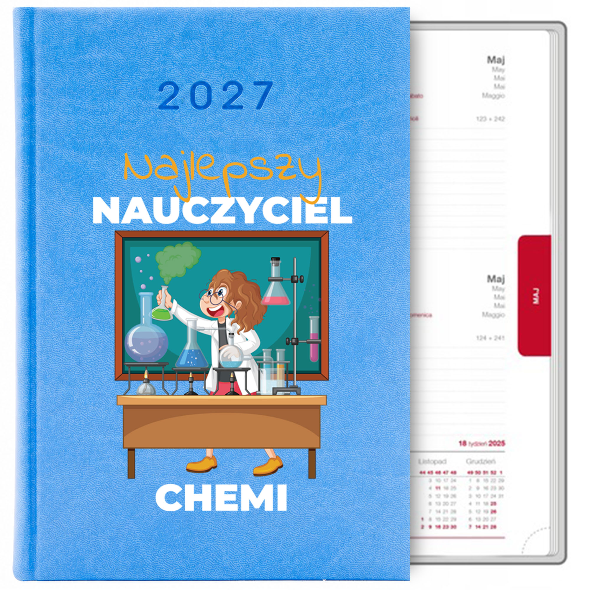 Najlepszy nauczyciel chemii kalendarz książkowy a5 2027 kolor kalendarz niebieski