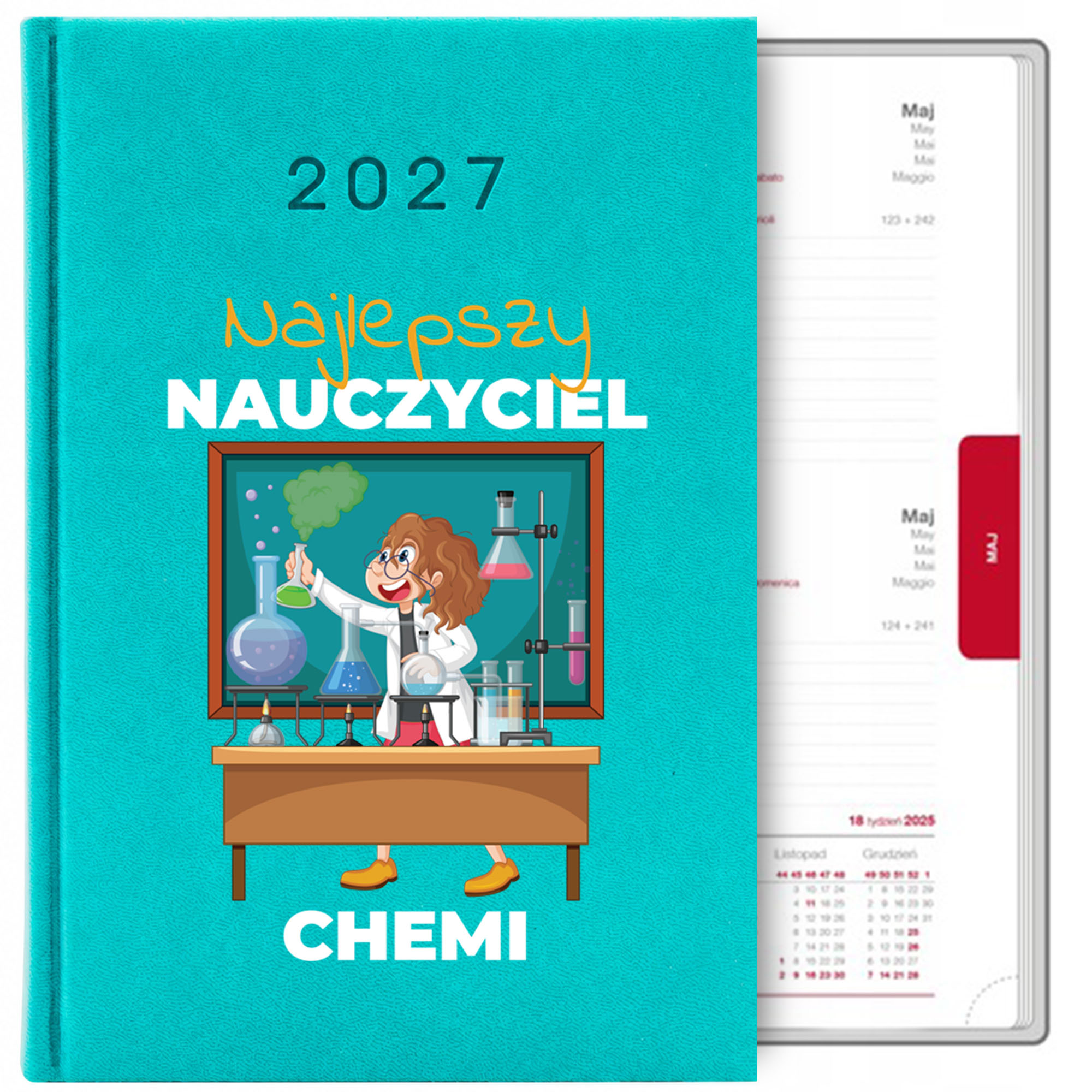 Najlepszy nauczyciel chemii kalendarz książkowy a5 2027 kolor turkusowy