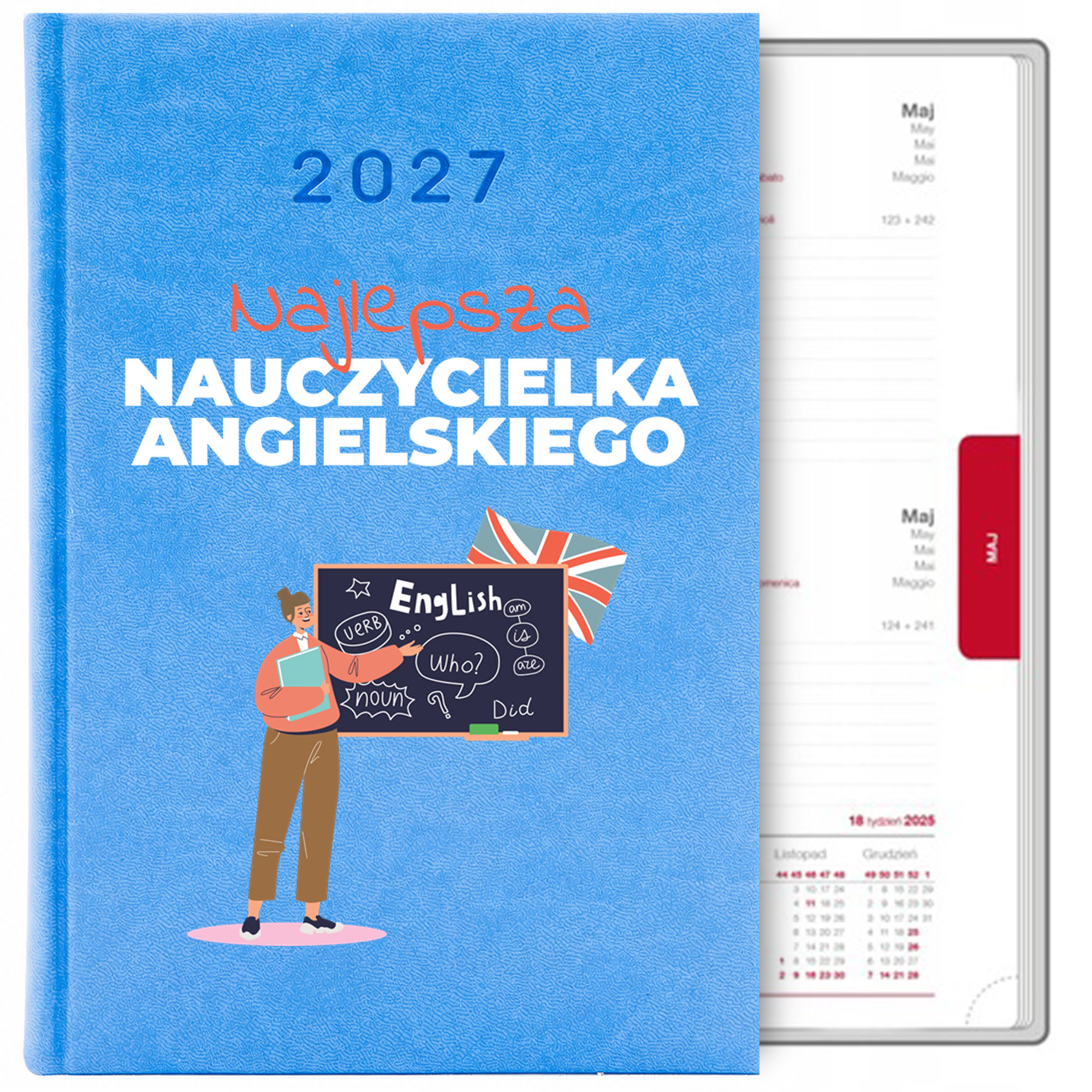 Najlepszy nauczyciel J.Angielskiego kalendarz książkowy a5 2027 kolor kalendarz niebieski