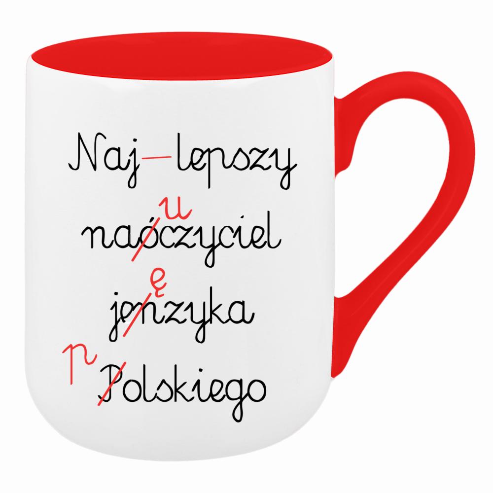 Najlepszy nauczyciel języka polskiego kubek coffee kolor czerwony latte