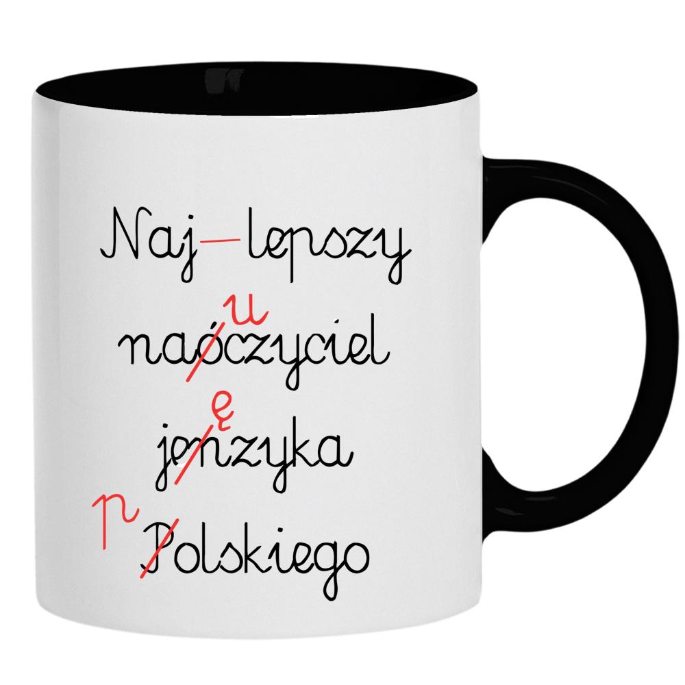 Najlepszy nauczyciel języka polskiego kubek ucho kolor kolor czarnyy