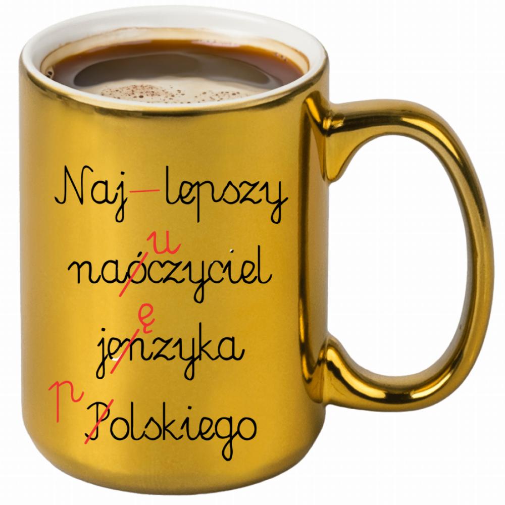Najlepszy nauczyciel języka polskiego kubek złoty kolor jasny róż