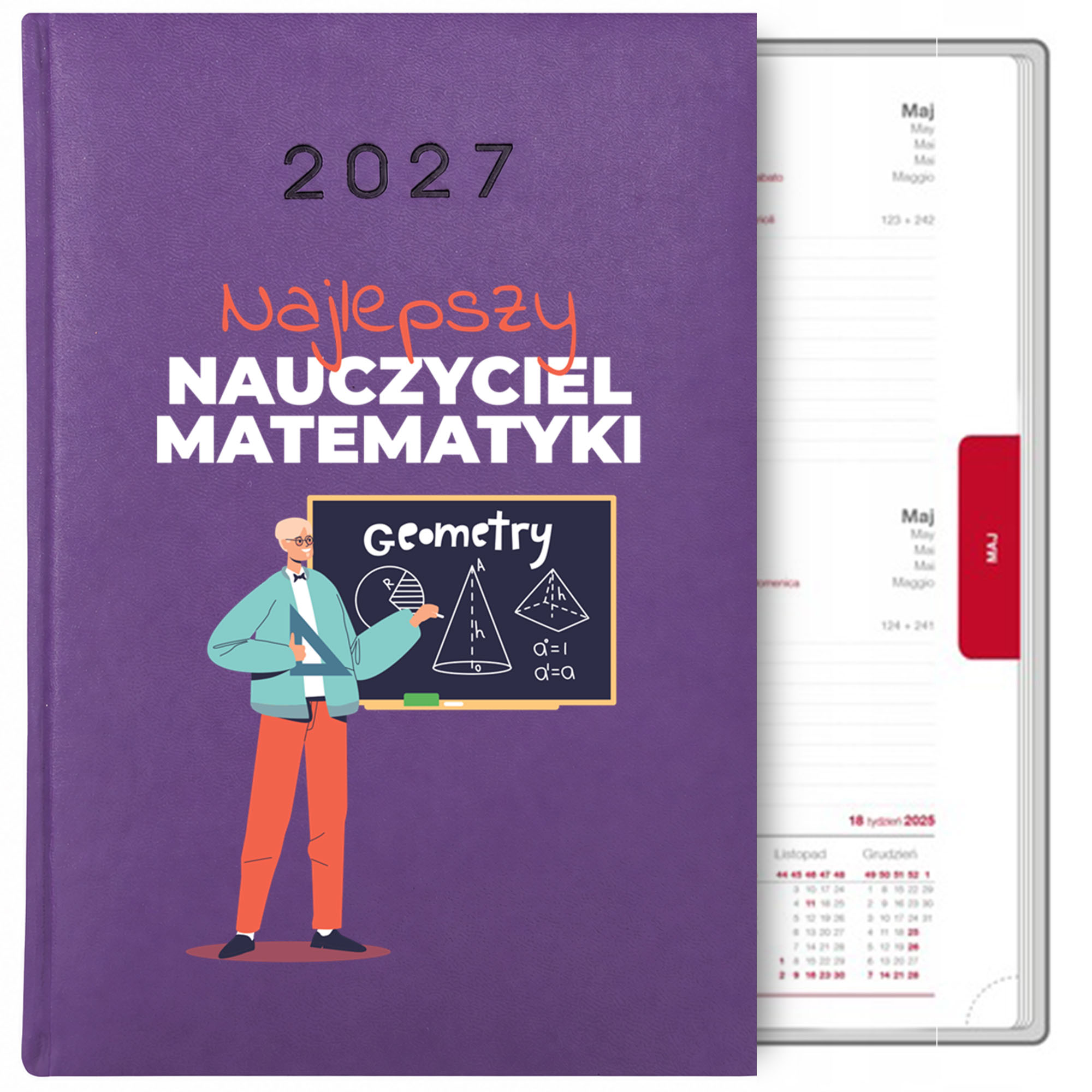 Najlepszy nauczyciel matematyki kalendarz książkowy a5 2027 kolor fioletowy