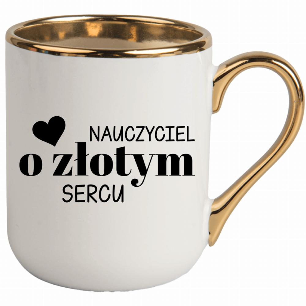 Nauczyciel o złotym sercu Czarne kubek elegant biały kolor jasny róż
