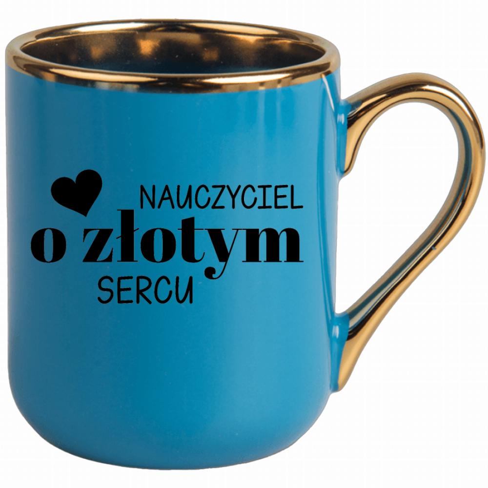Nauczyciel o złotym sercu Czarne kubek elegant niebieski kolor kremowy