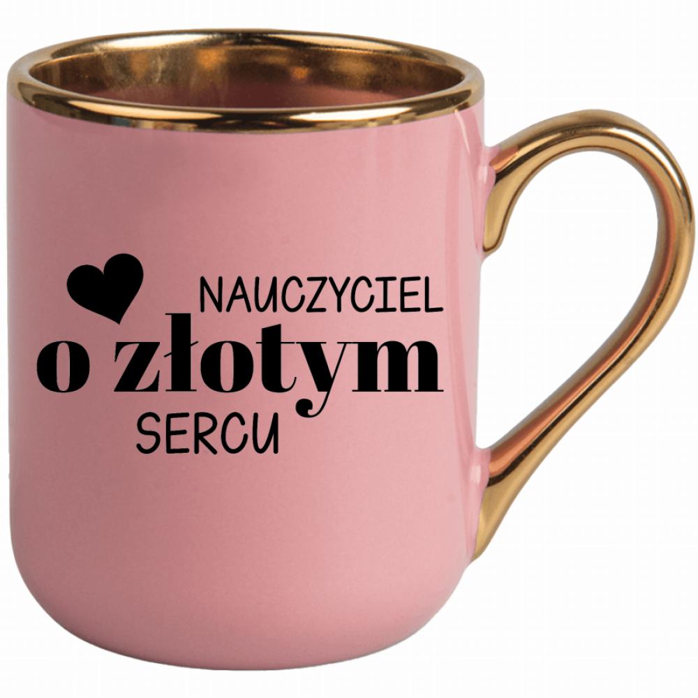 Nauczyciel o złotym sercu Czarne kubek elegant różowy kolor pastelowy fiolet