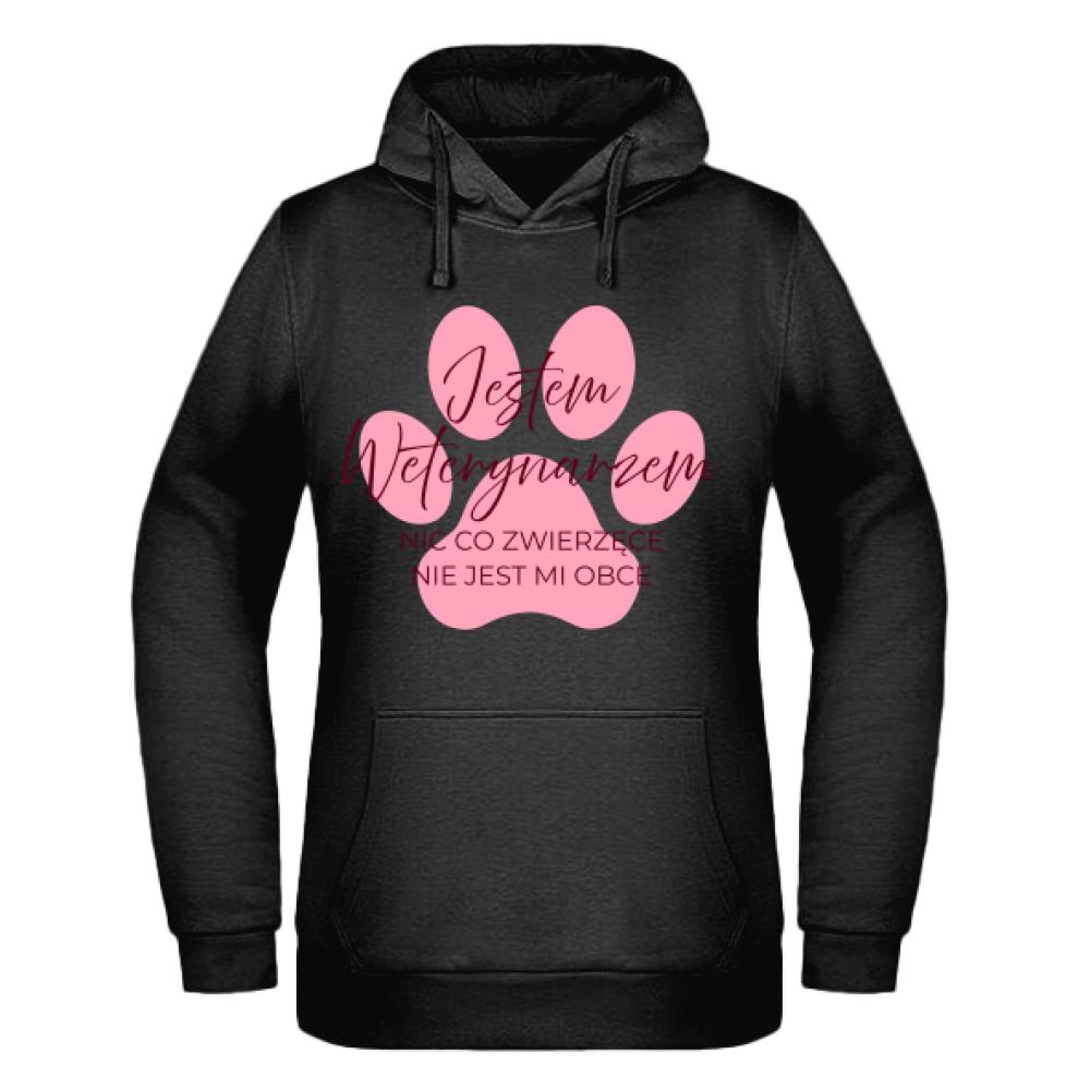 Nic co zwierzęce nie jest mi obce bluza damska z kapturem kolor czarnyy