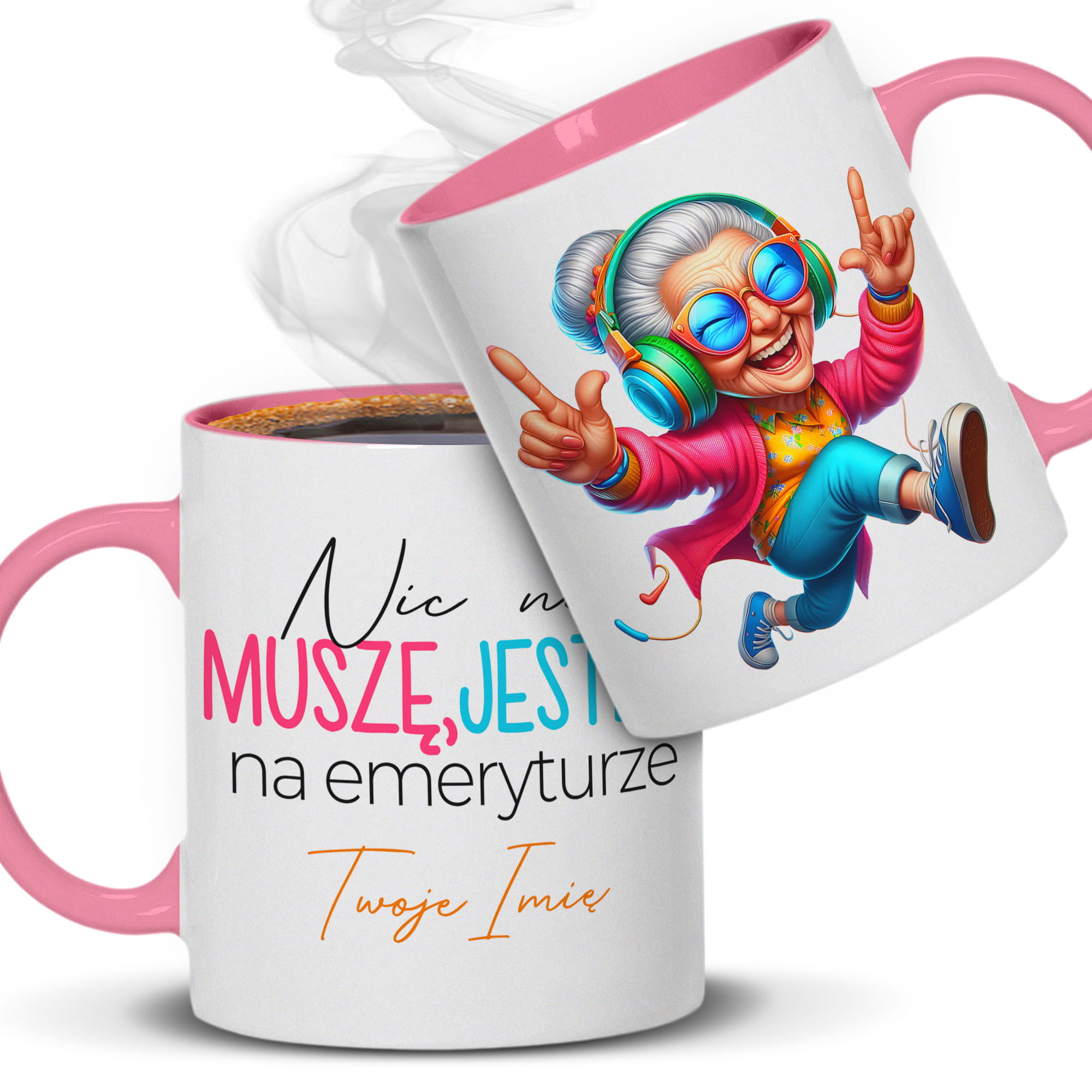 Nic nie muszę, jestem na emeryturze 3 kubek ucho kolor kolor różowy