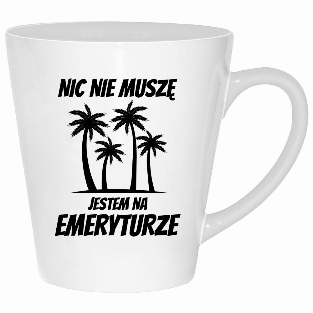Nic nie muszę, jestem na emeryturze kubek latte kolor biały