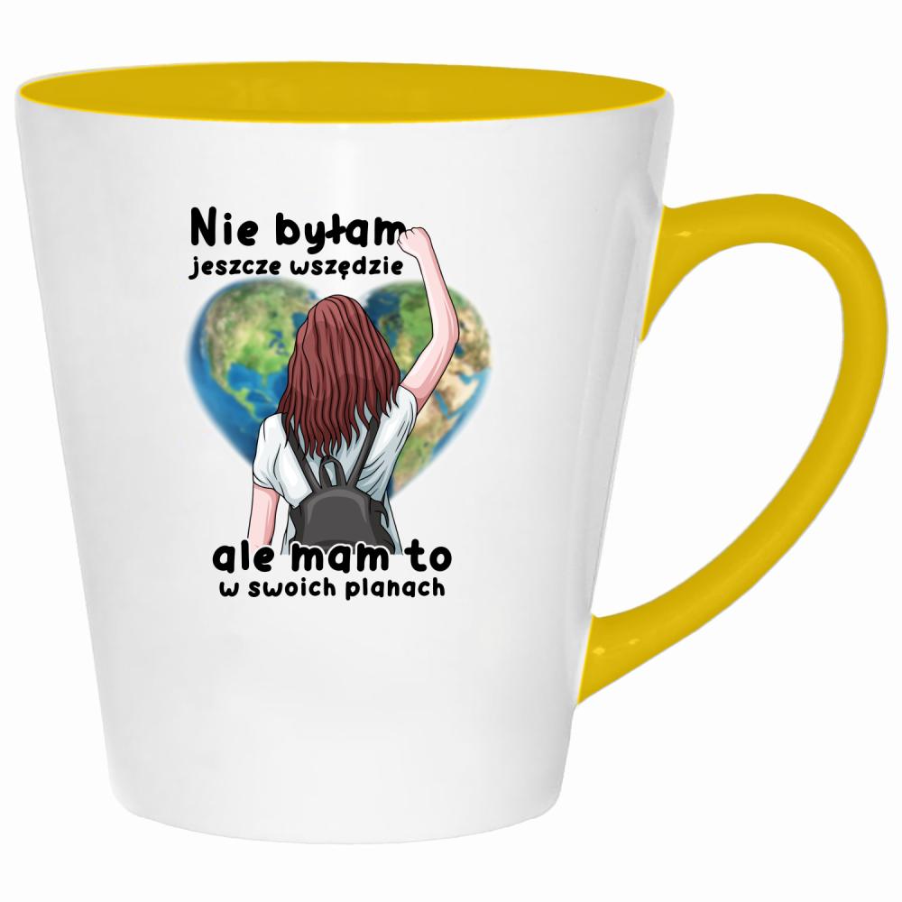 Nie byłam jeszcze wszędzie ale mam to planach kubek latte kolor żółtyy