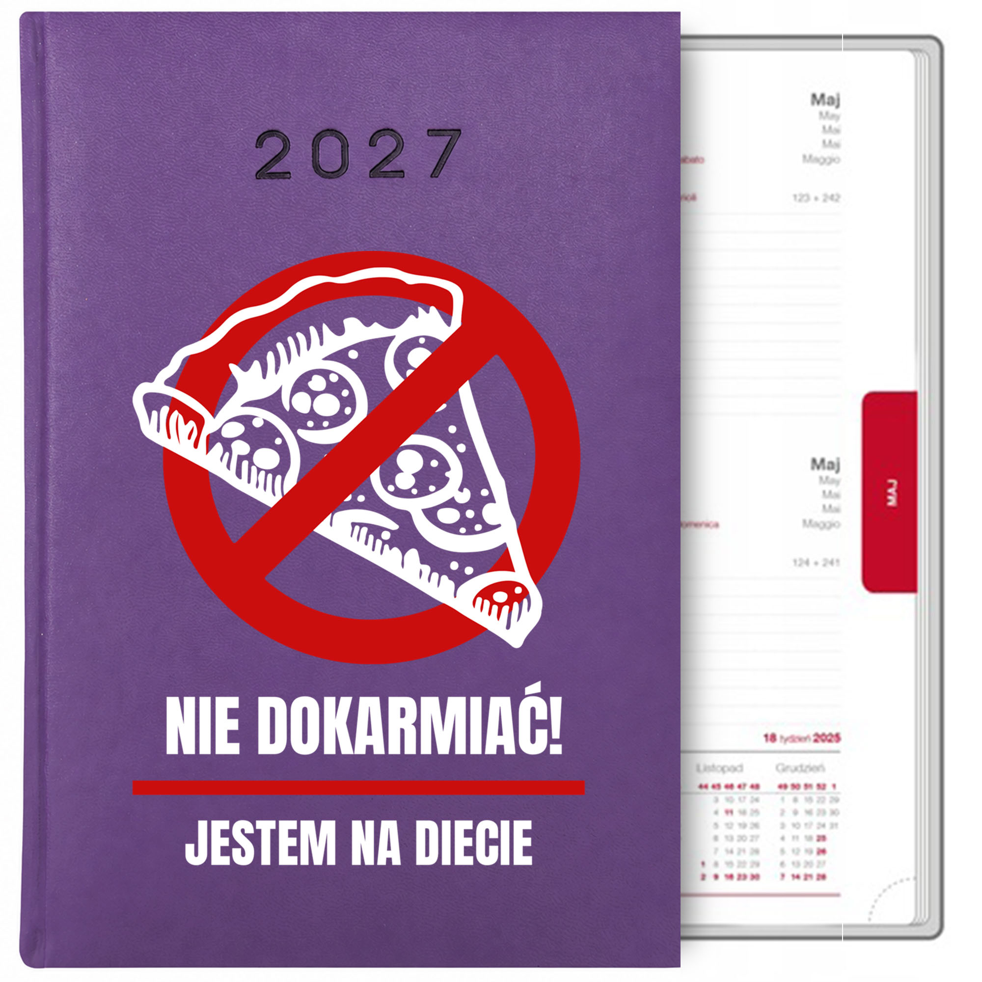 Nie dokarmiać, jestem na diecie 2 kalendarz książkowy a5 2027 kolor fioletowy