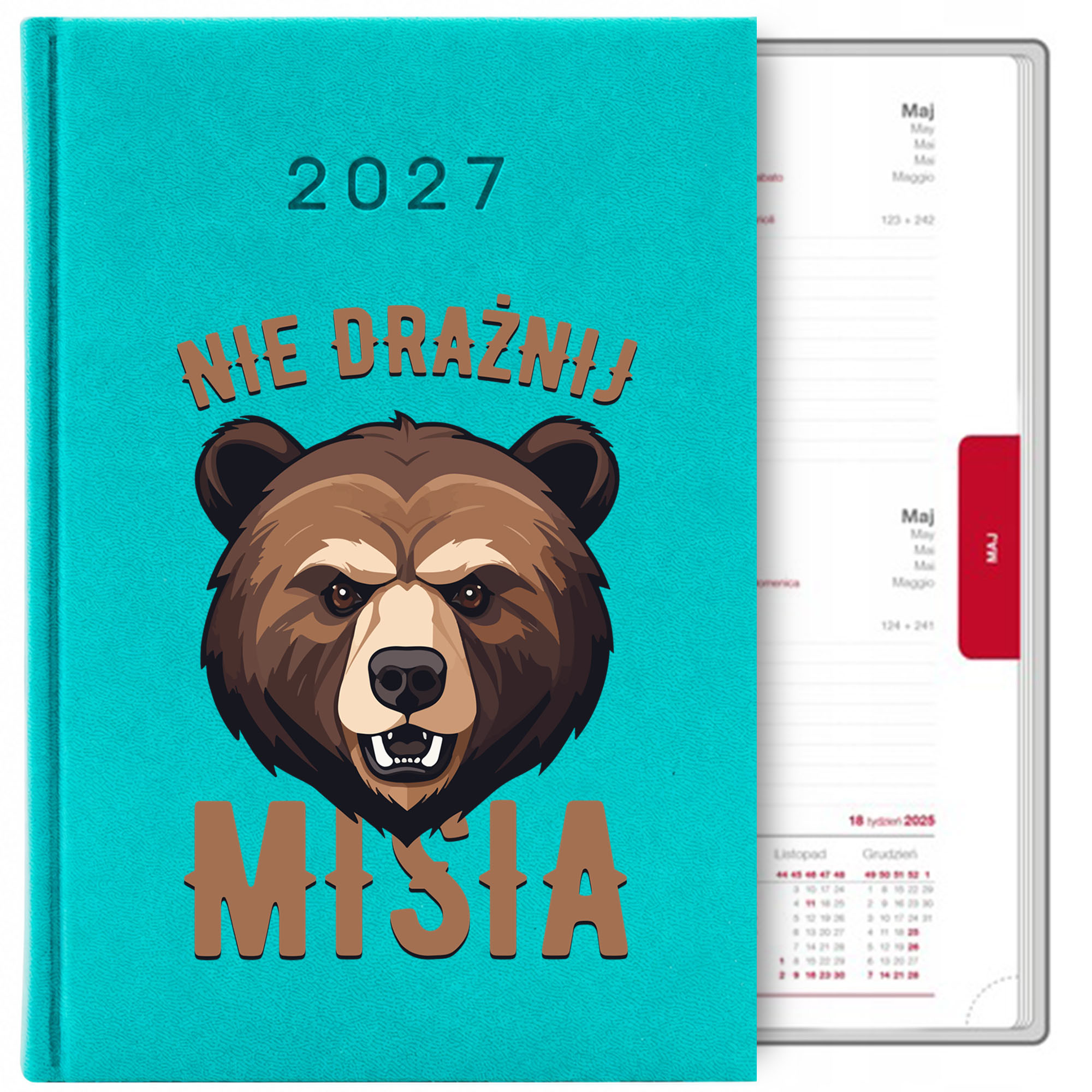 Nie drażnij misia kalendarz książkowy a5 2027 kolor turkusowy
