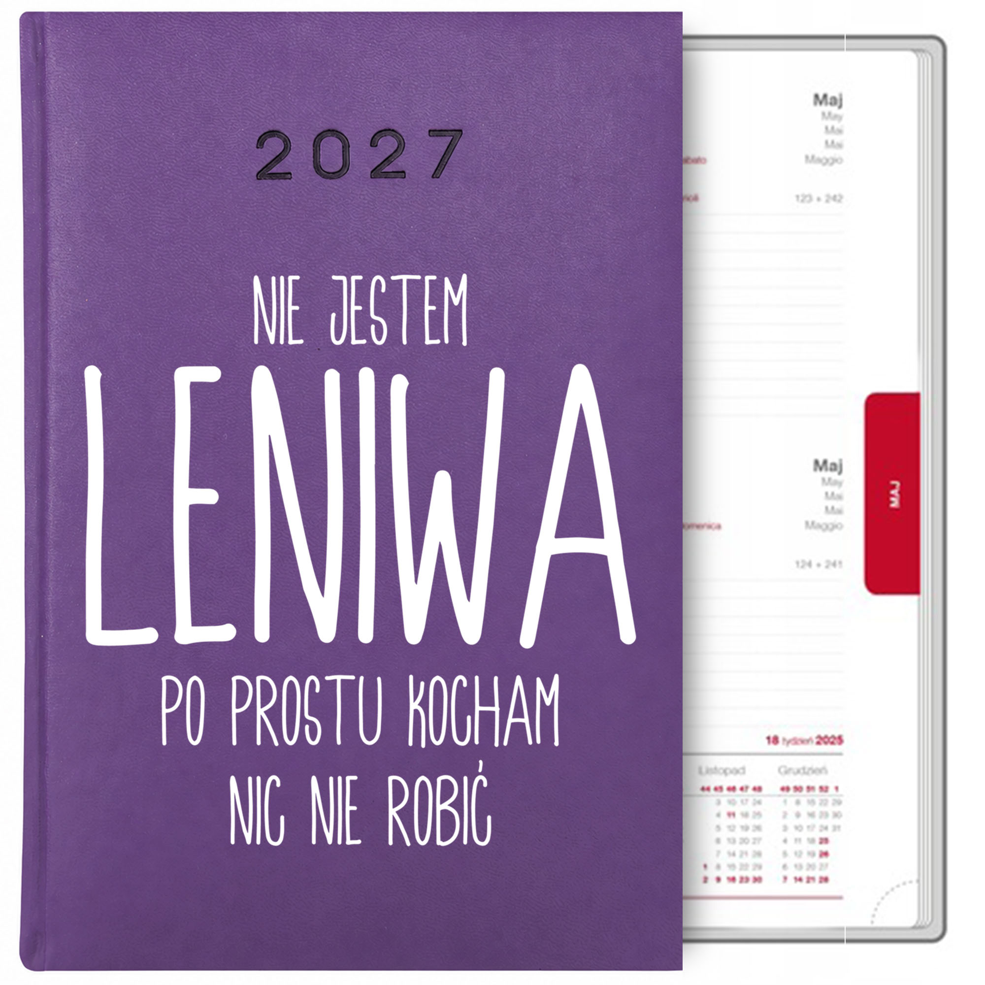 Nie jestem leniwa, po prostu kocham kalendarz książkowy a5 2027 kolor fioletowy