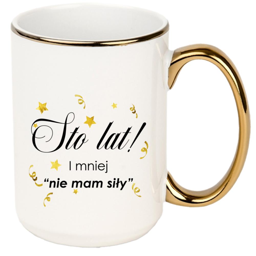 Nie mam siły nie mam siły kubek xxl złoty rant i ucho kolor czerwony latte