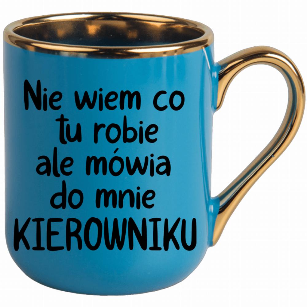 NIE WIEM CO TU ROBIĘ ALE MÓWIĄ KIEROWNIKU kubek elegant niebieski kolor zielony