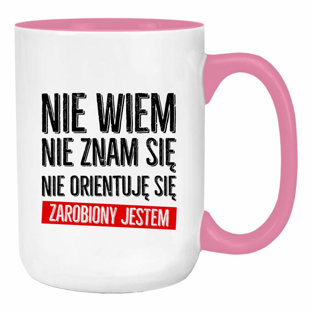 Nie wiem, nie znam się, nie orientuję duży kubek ucho kolor kolor różowy
