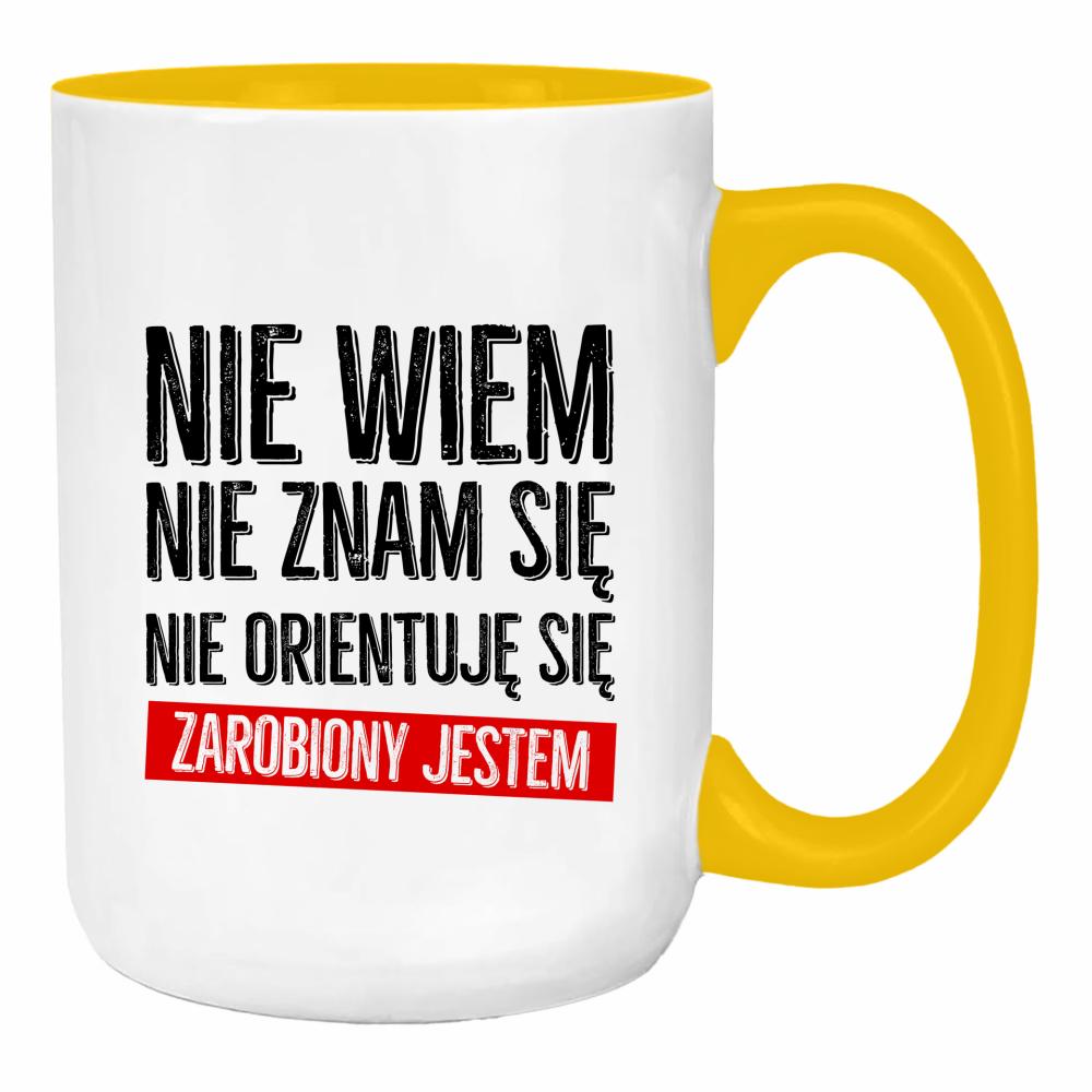 Nie wiem, nie znam się, nie orientuję duży kubek ucho kolor kolor żółty
