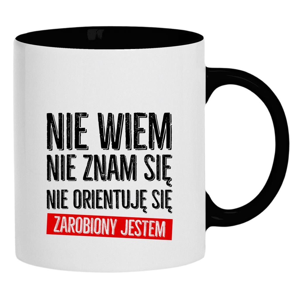 Nie wiem, nie znam się, nie orientuję kubek ucho kolor kolor czarnyy