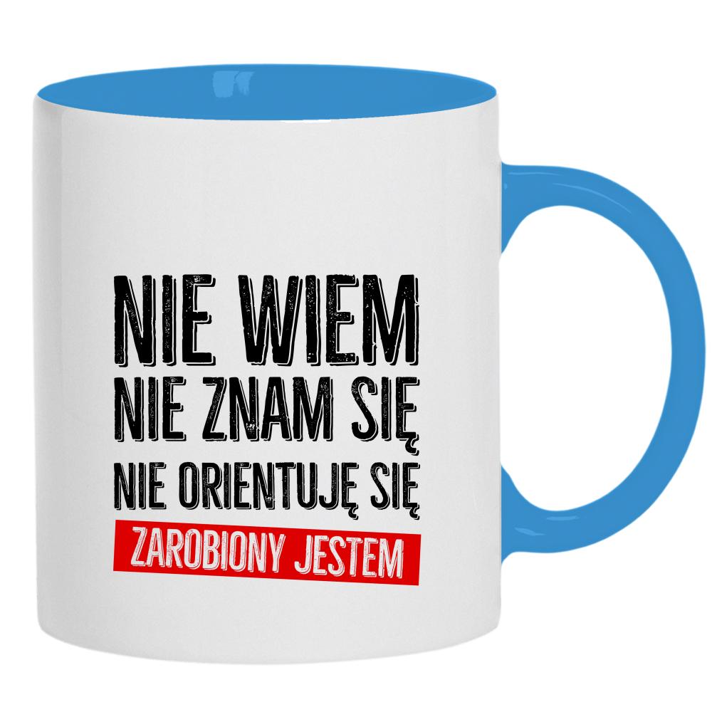 Nie wiem, nie znam się, nie orientuję kubek ucho kolor kolor jasnoniebieski