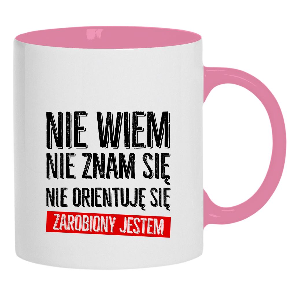 Nie wiem, nie znam się, nie orientuję kubek ucho kolor kolor różowy