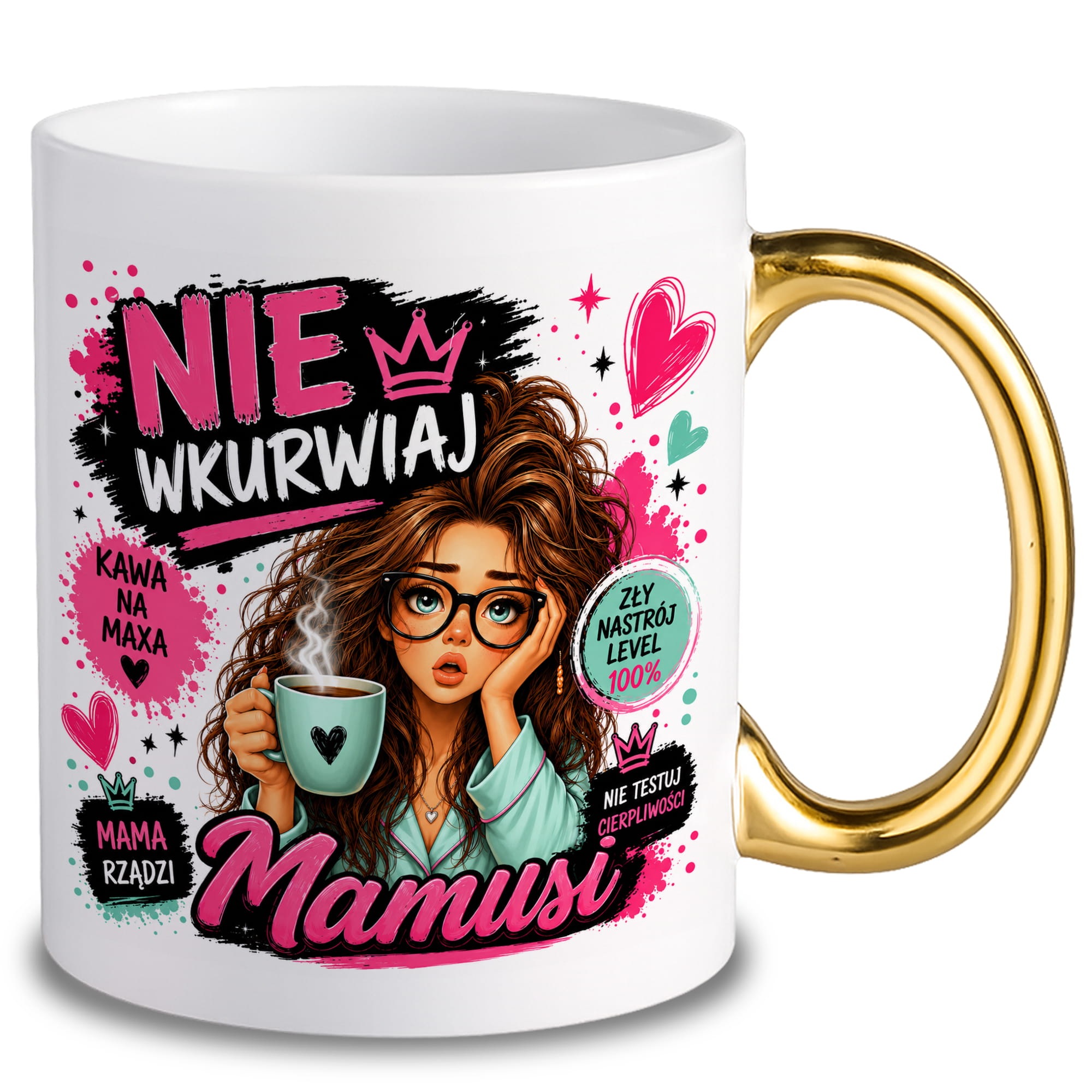 Nie wku#wiaj Mamusi 2 kubek ucho złote kolor złoty