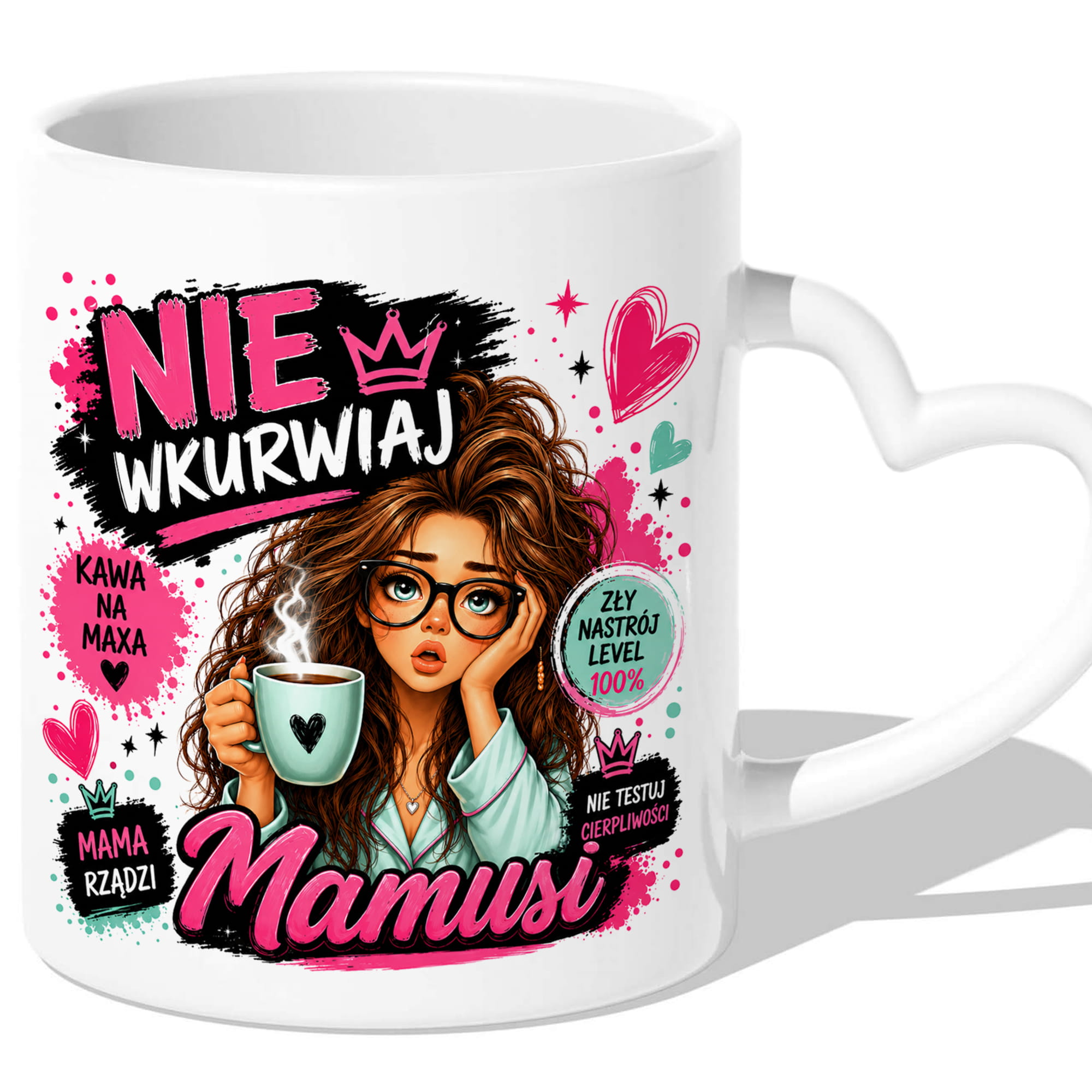 Nie wku#wiaj Mamusi 2 kubek uchwyt serce kolor biały