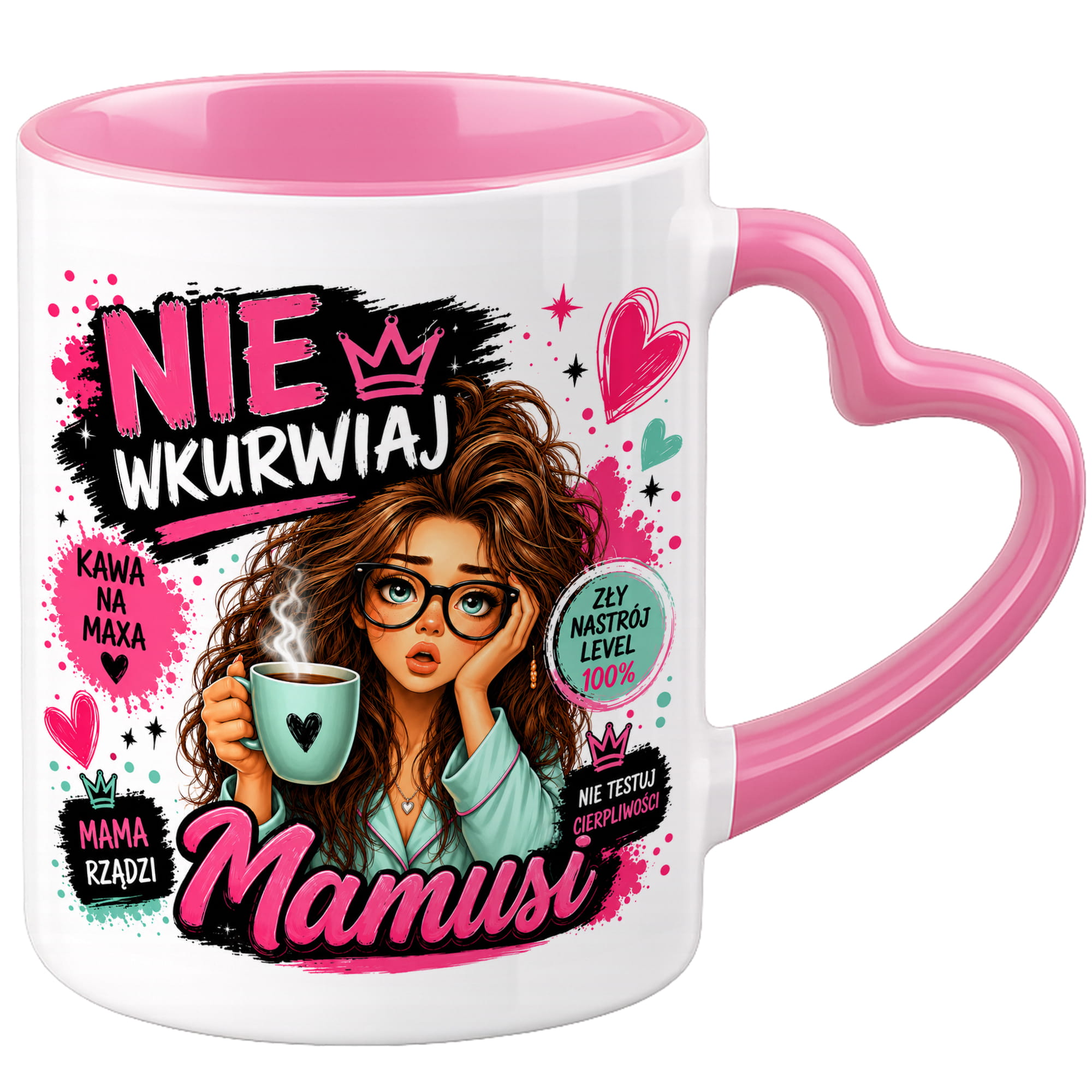 Nie wku#wiaj Mamusi 2 kubek uchwyt serce kolor serce różowe