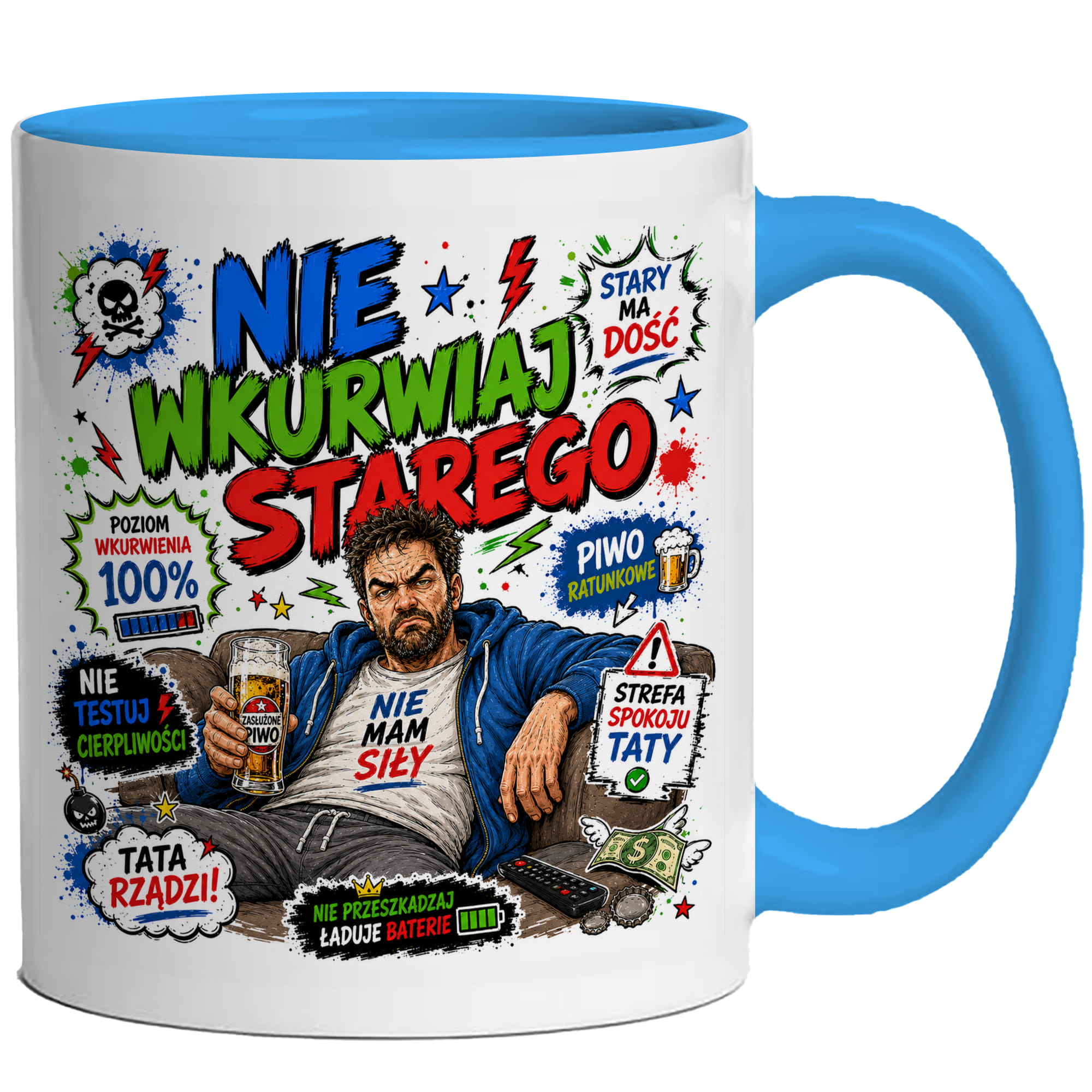 Nie wku#wiaj starego kubek ucho kolor kolor jasnoniebieski