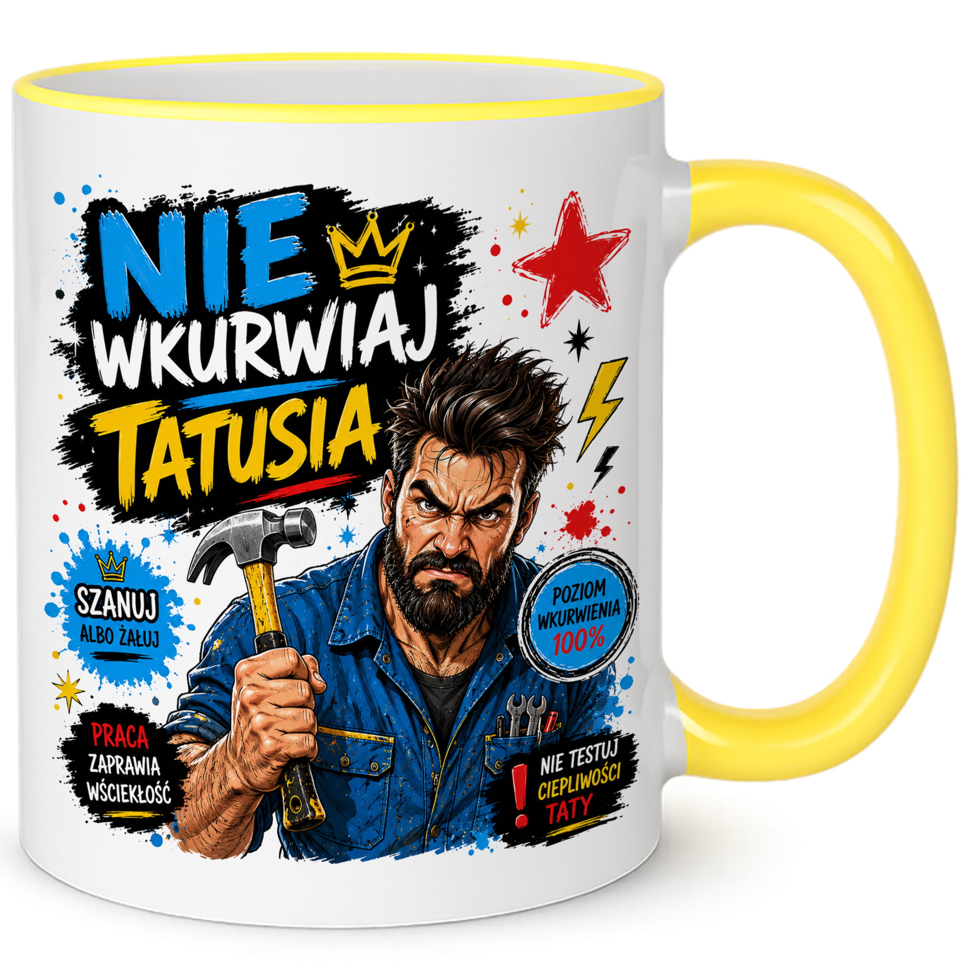 Nie wku#wiaj tatusia 2 kubek żółty uchwyt i rant kolor żółty