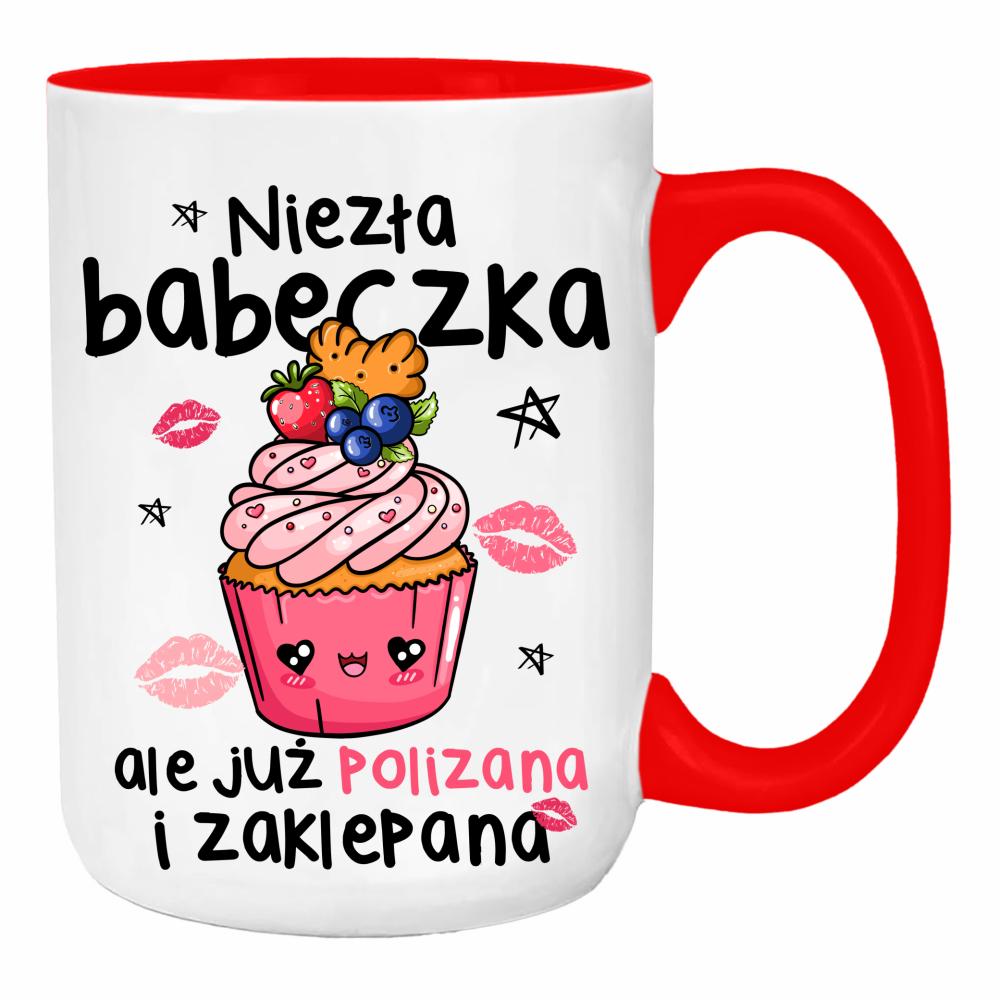 Niezła babeczka, ale już polizana i zaklepana duży kubek ucho kolor kolor red