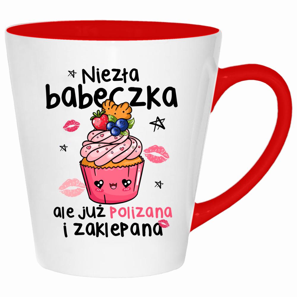 Niezła babeczka, ale już polizana i zaklepana kubek latte kolor czerwony latte