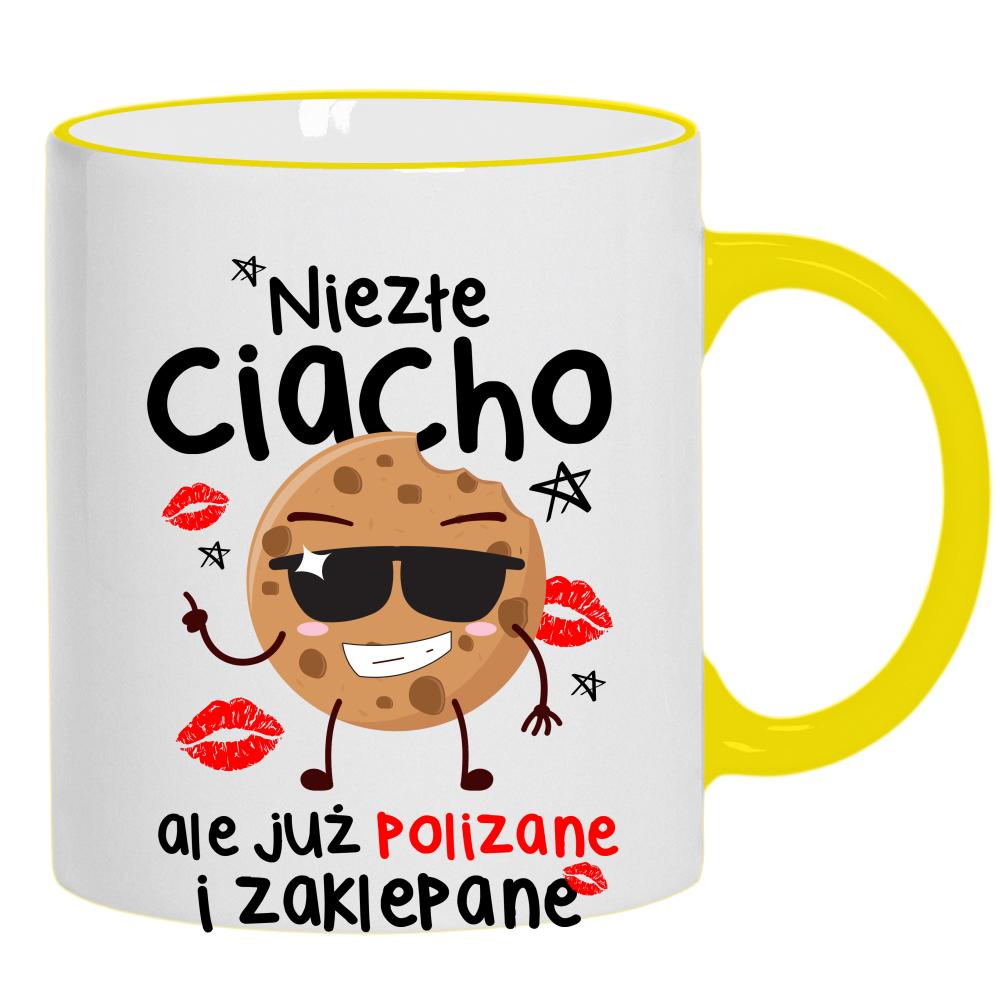 Niezłe ciacho, ale już polizane i zaklepane kubek żółty uchwyt i rant kolor jasnofioletowy