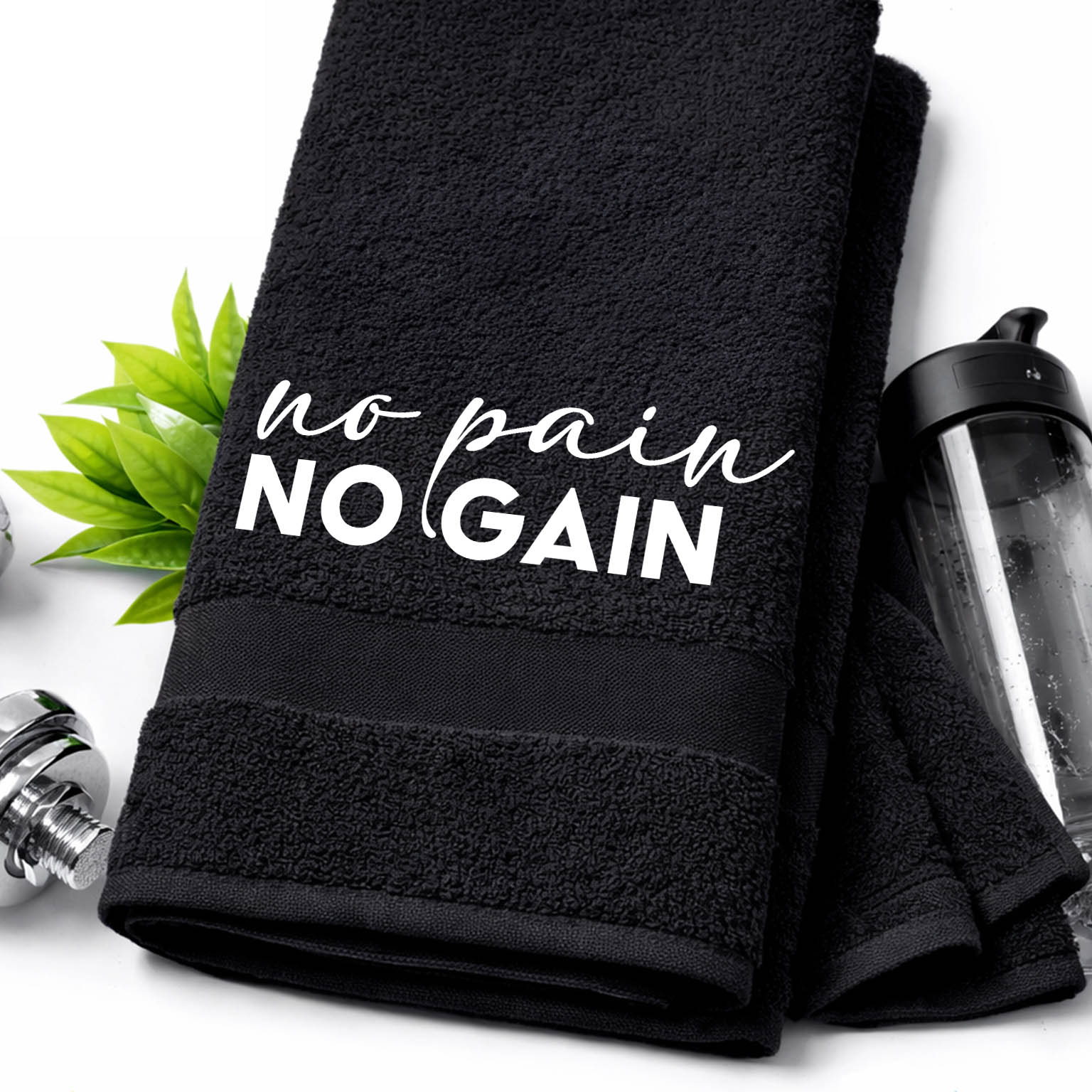 No pain, no gain ręcznik kolor czarny