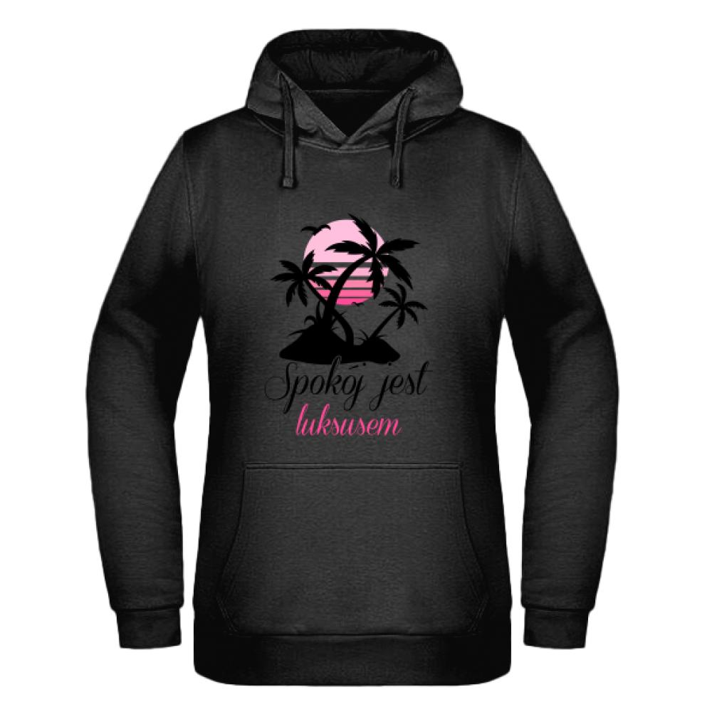 Oddycham luksusem bluza damska z kapturem kolor czarnyy