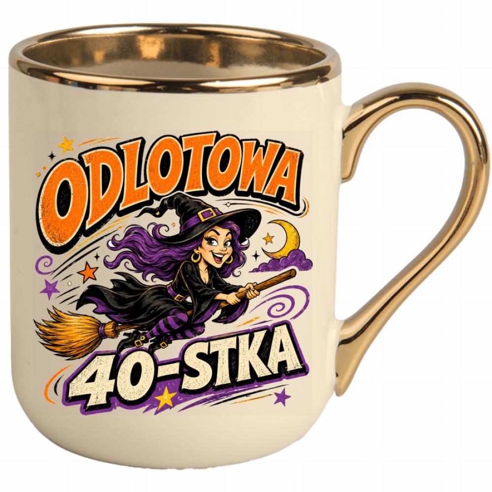 Odlotowa 40-stka kubek elegant kremowy kolor złoty