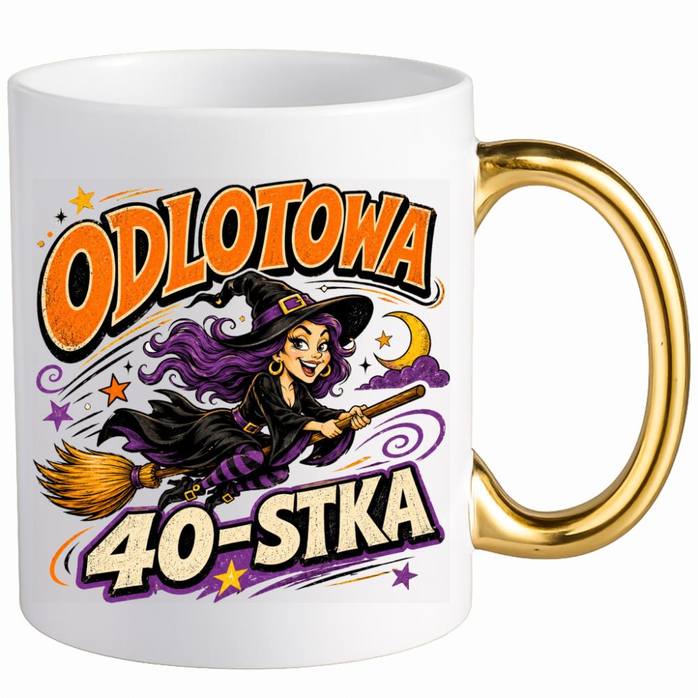 Odlotowa 40-stka kubek ucho złote kolor kremowy
