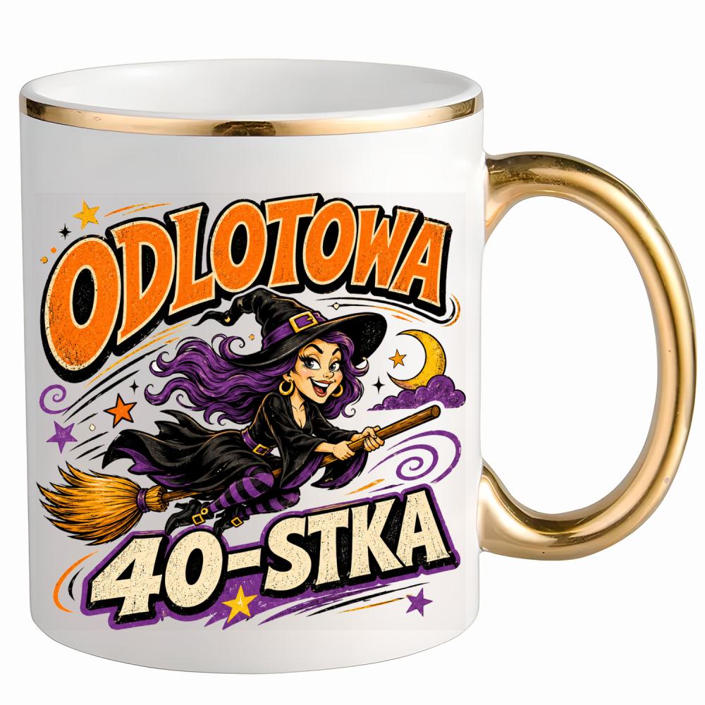 Odlotowa 40-stka kubek ze złotym uchem i rantem kolor złoty