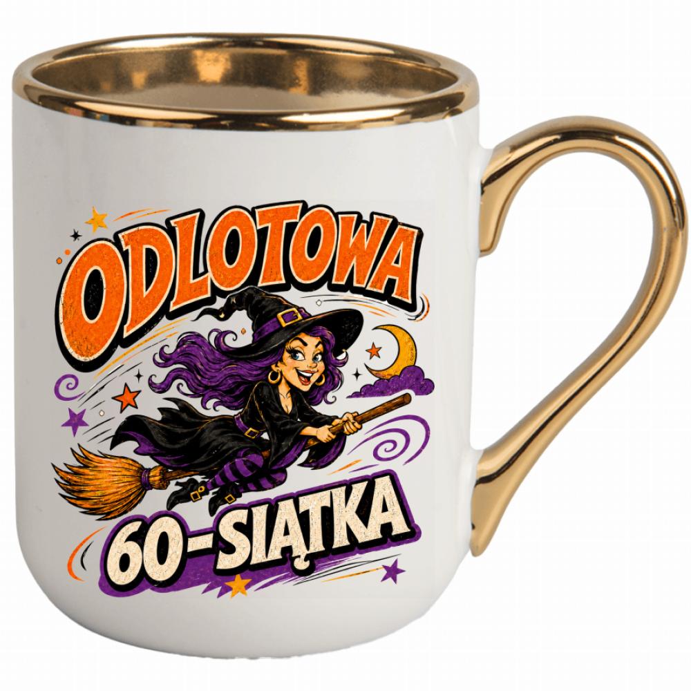 Odlotowa 60-siątka kubek elegant biały kolor czarnyy