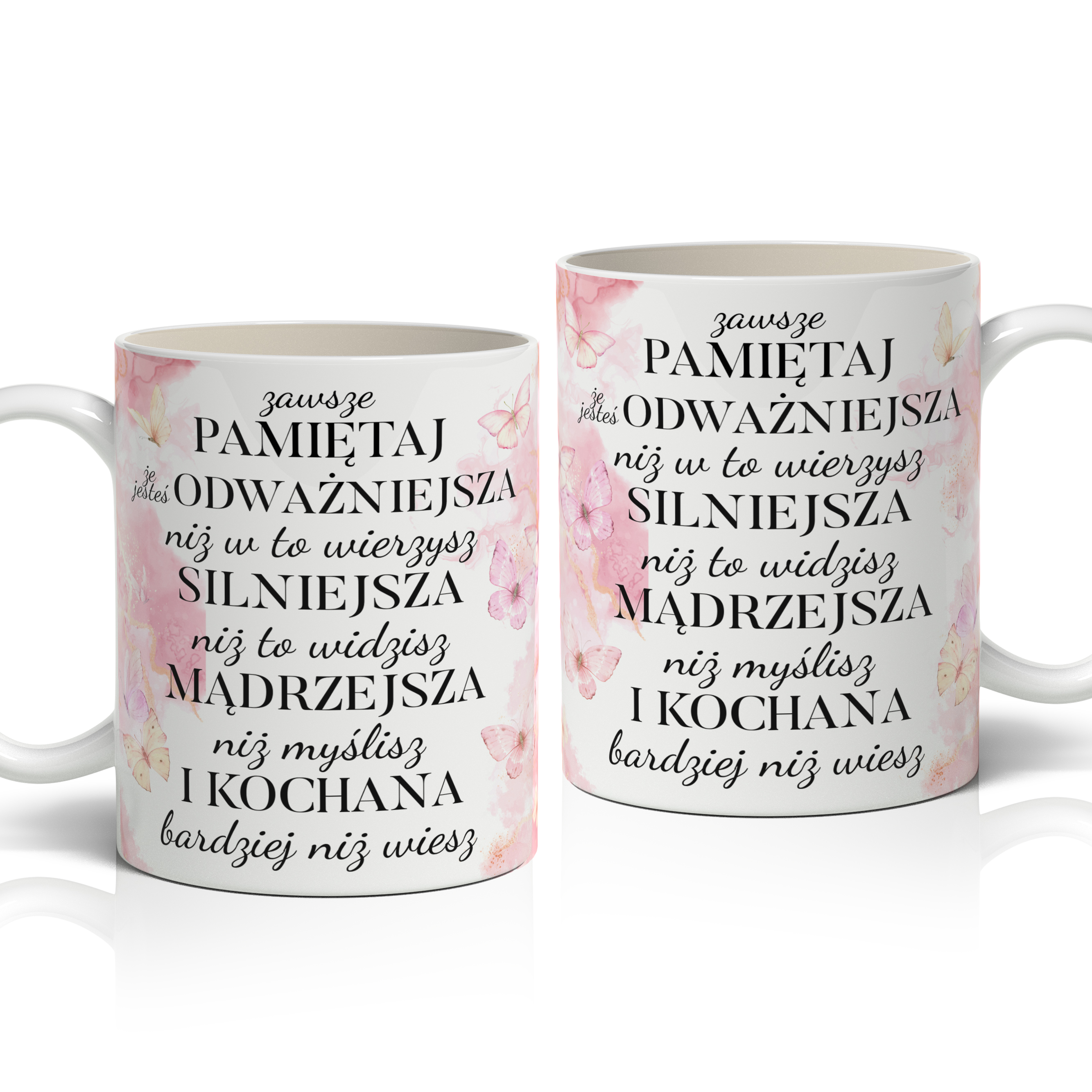 Pamiętaj jesteś odważniejsza niż w to wierzysz kubek ucho kolor kolor biały