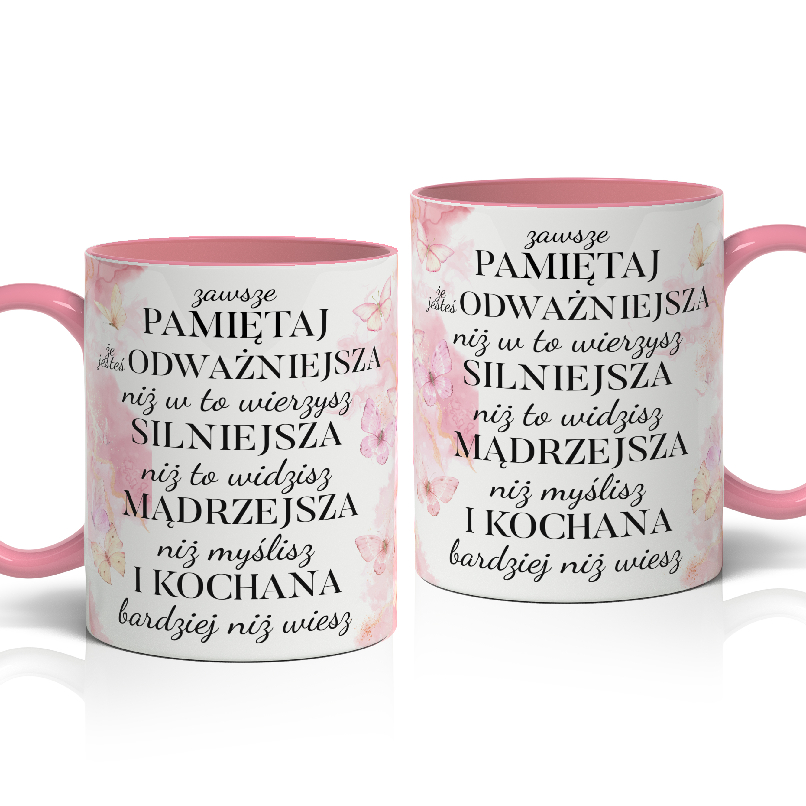 Pamiętaj jesteś odważniejsza niż w to wierzysz kubek ucho kolor kolor różowy