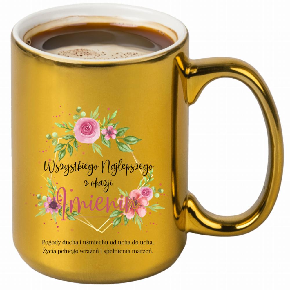 Pamiętam i życzę Ci wszystkiego najlepszego kubek złoty kolor czerwony latte