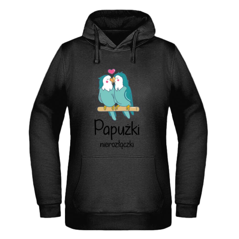 Papużki nierozłączki bluza damska z kapturem kolor biały