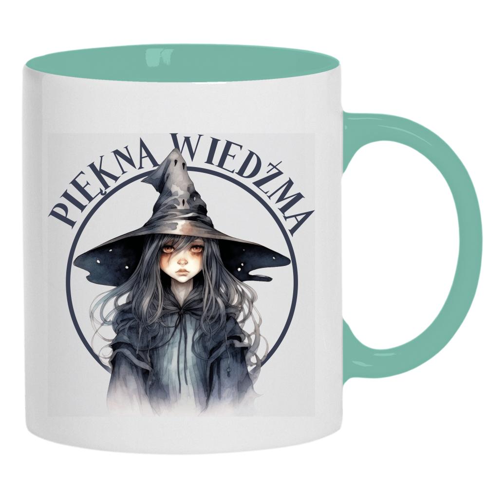 Piękna wiedźma bo magia też może mieć styl kubek ucho kolor kolor miętowo zielony