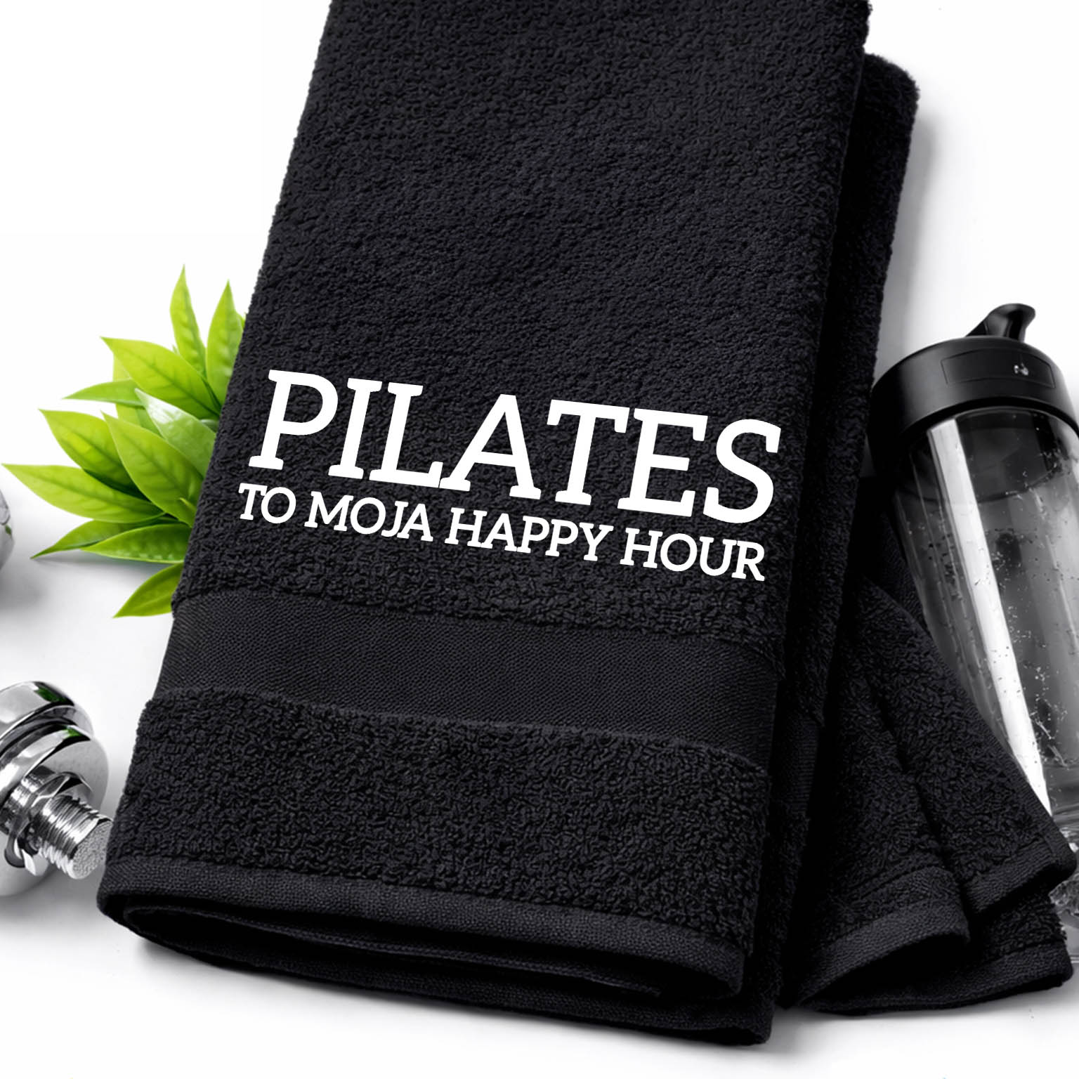 Pilates to moja happy hour ręcznik kolor czarny