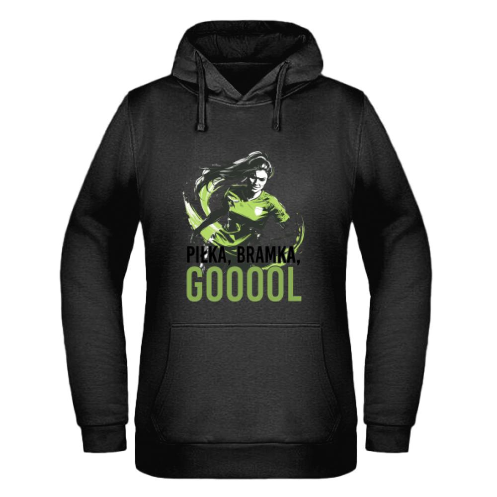 Piłka, bramka, goool bluza damska z kapturem kolor limonka